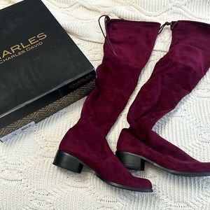 Charles David Knee High Boots Size 7 Burgundy Suede